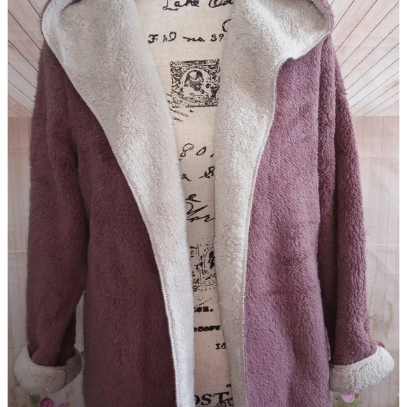 Faux Sherpa Casual Lounge Mauve Jacket Plush - Picture 7 of 7